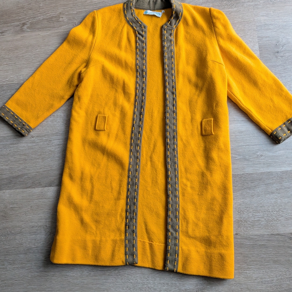 Vintage Gino Paoli Made in Italy Canary Yellow 100% Wool Open Style Cardigan